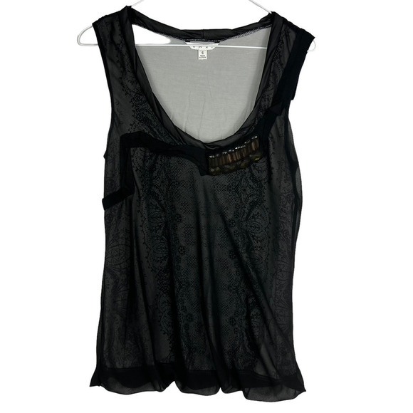 CABI #155 Black Lace Layered Jeweled Cami Shirt Tank Top - Picture 1 of 7